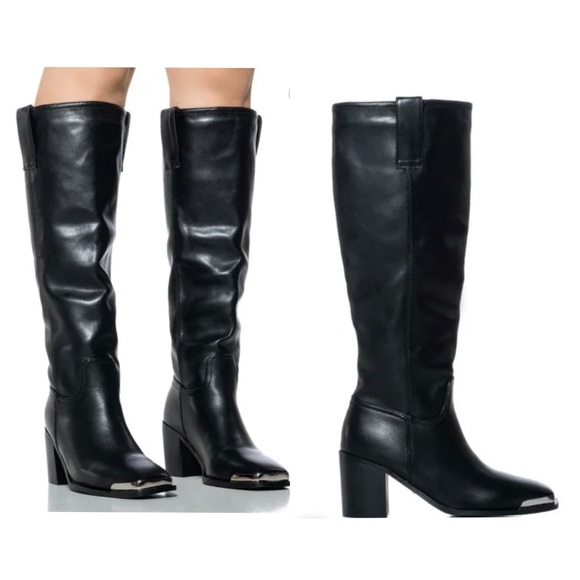 SOLD!! Akira Faux Leather Heeled Boots - Black - Picture 7 of 7